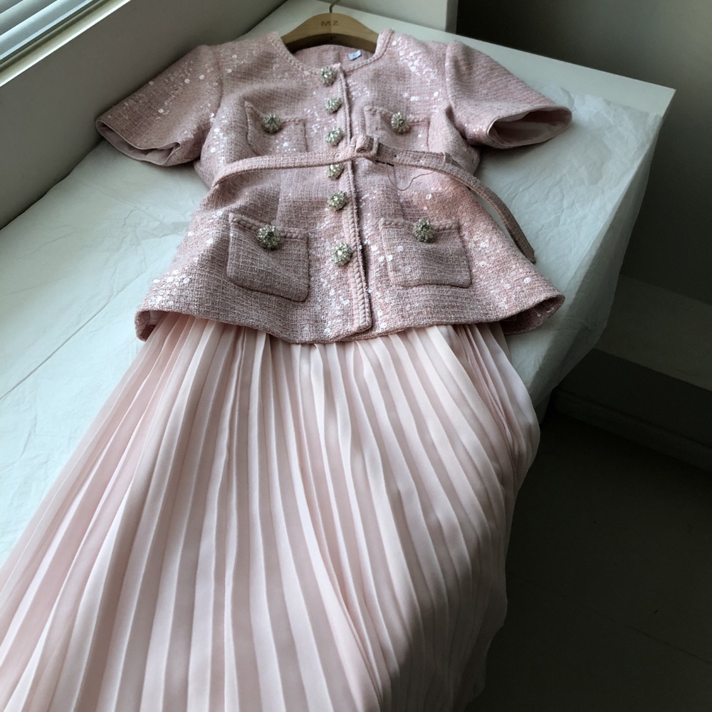 Self-Portrait Pink Boucle Midi Dress - Picture 7 of 13